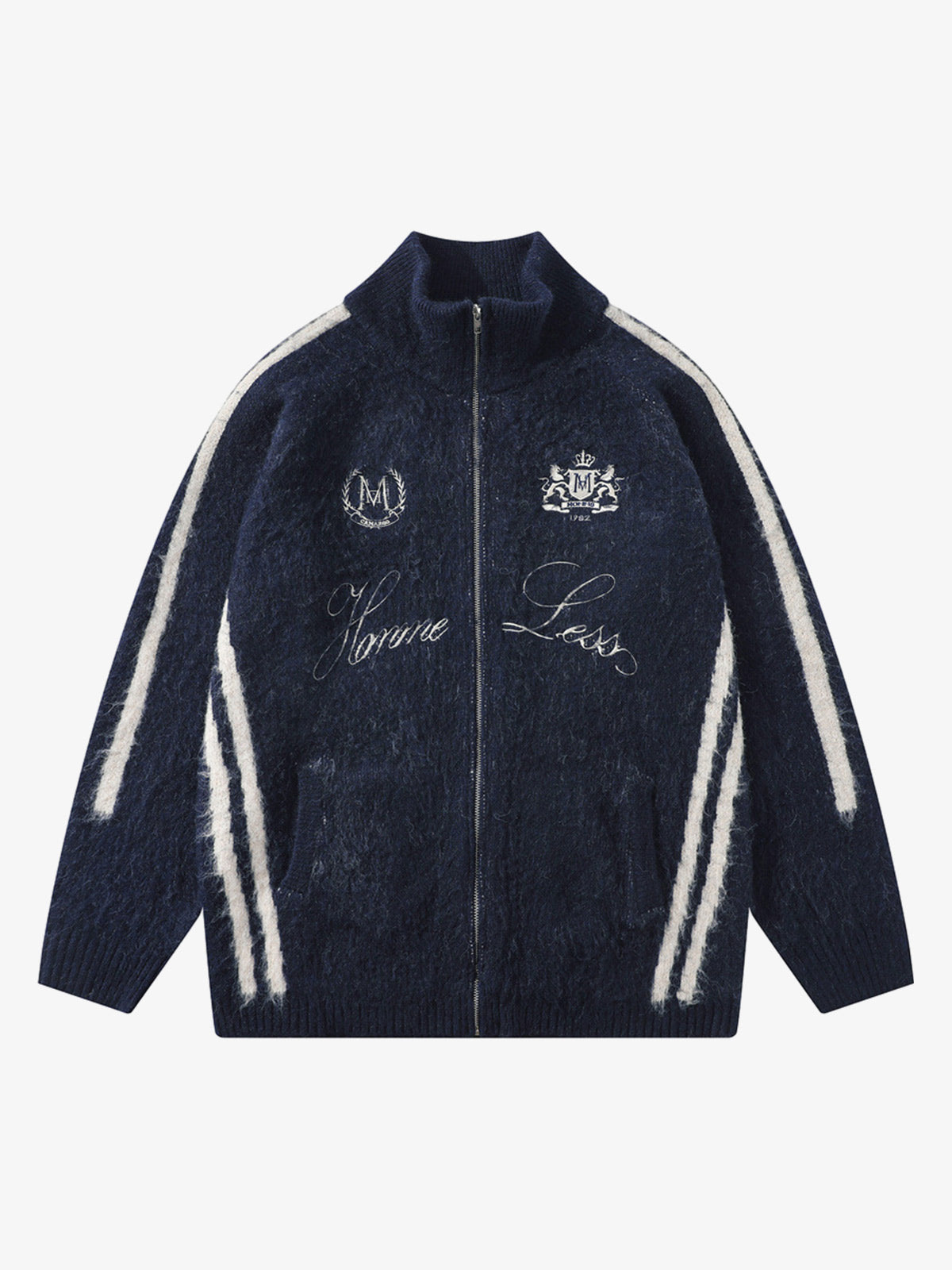 Colorblock Badge Embroidered Cardigan Sweater