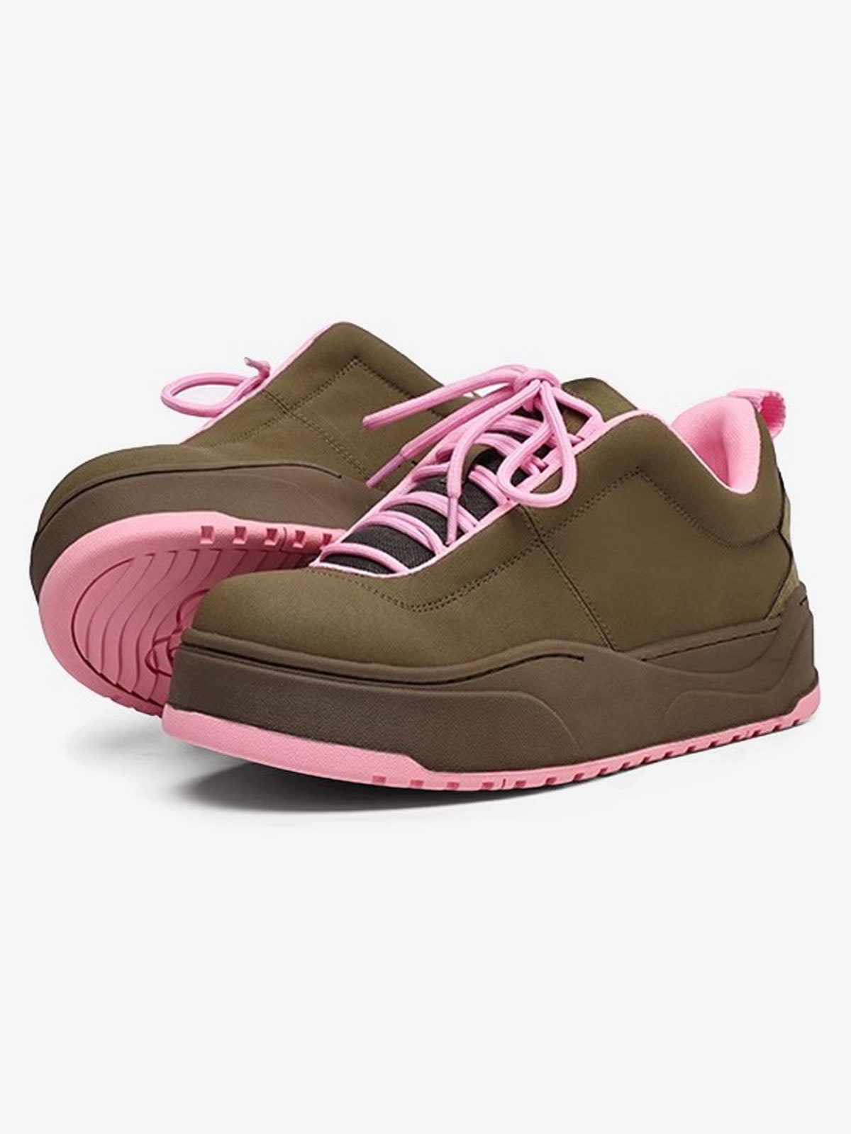 Retro Pink And Brown Thick-soled Casual Sneakers