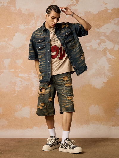 Distressed Washed Distressed Denim Set