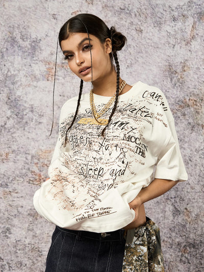 Graffiti Letter Print Oversized T-Shirt - 2417