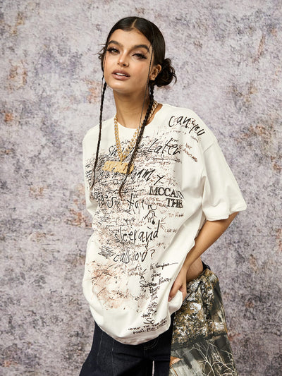 Graffiti Letter Print Oversized T-Shirt - 2417