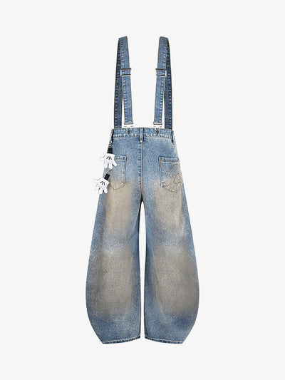 Washed Distressed Detachable Overalls Jeans