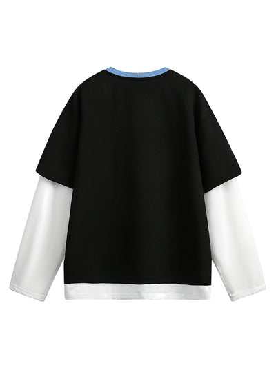 Faux Two-Piece Jersey Print Long Sleeve T-shirt - 2296