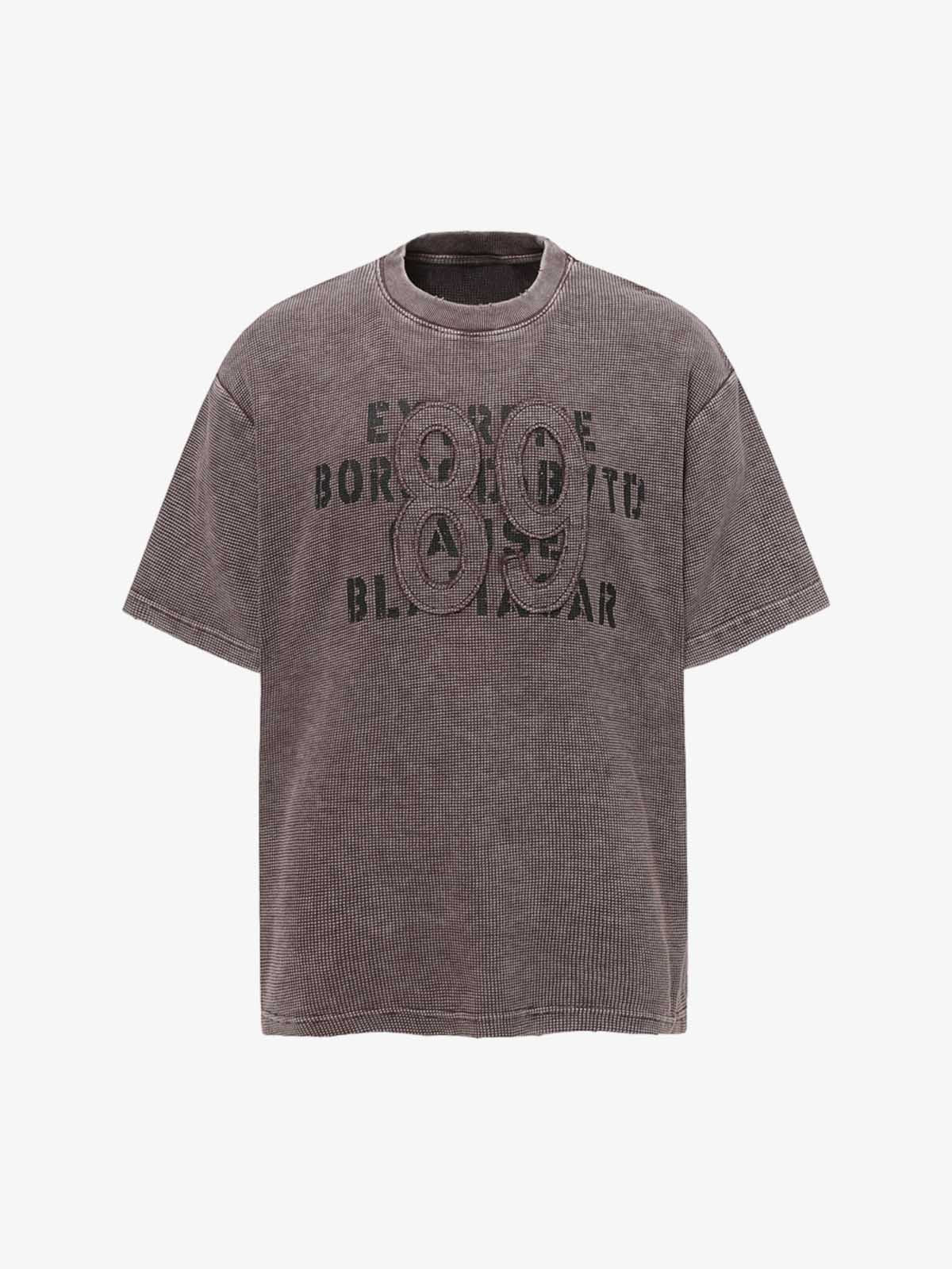 Washed Distressed Waffle Letter Print T-shirt