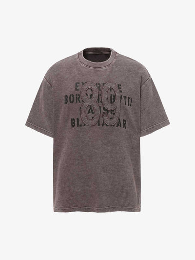 Washed Distressed Waffle Letter Print T-shirt