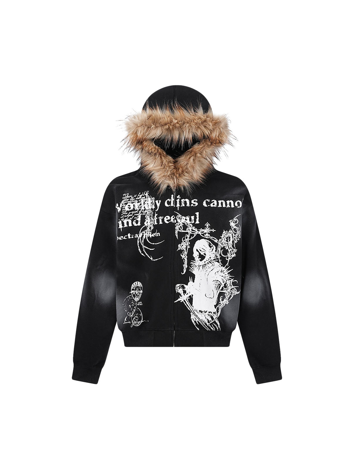 Wasteland Style Cardigan Zip UP Fur Hooded Jacket - 2279