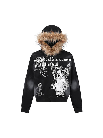 Wasteland Style Cardigan Zip UP Fur Hooded Jacket - 2279