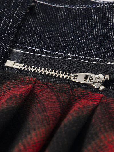 Retro Summer Plaid Stitching Jort