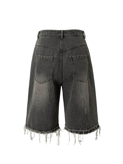 Retro Cartoon Graffiti Washed Ripped Tassel Jorts