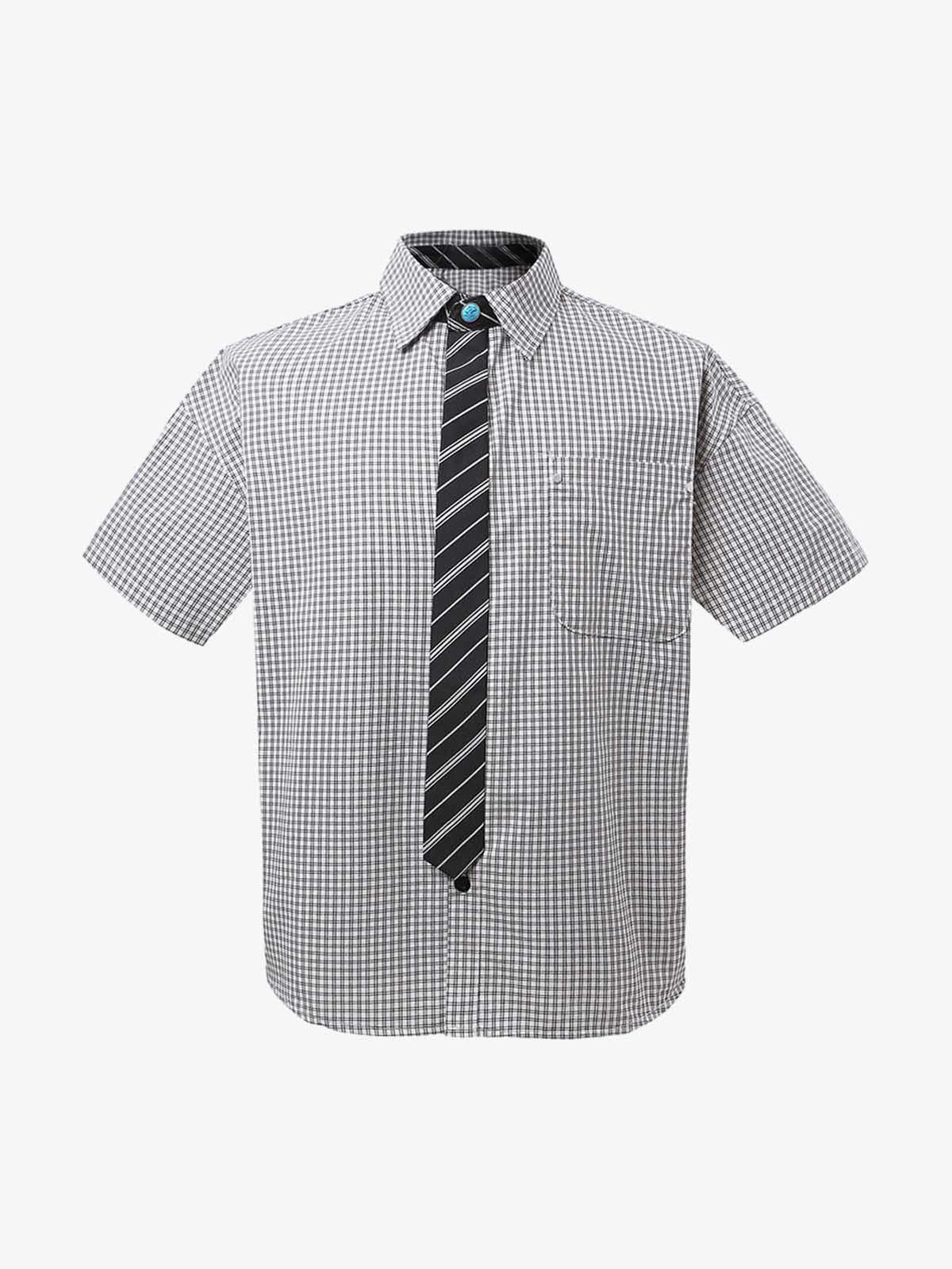Tie Contrast Stitching Casual Plaid Shirt