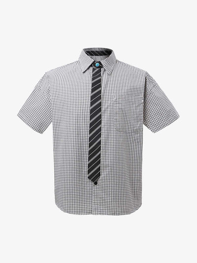 Tie Contrast Stitching Casual Plaid Shirt