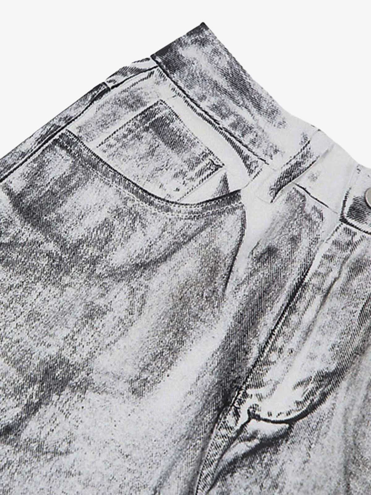 Wasteland Style Niche Design Dirty White Loose Jeans - 2114