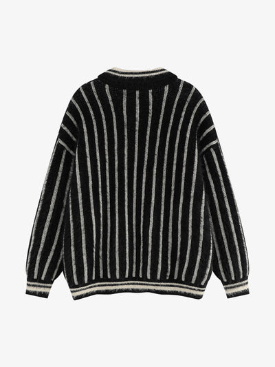 Vertical Striped Lapel Pullover Sweater
