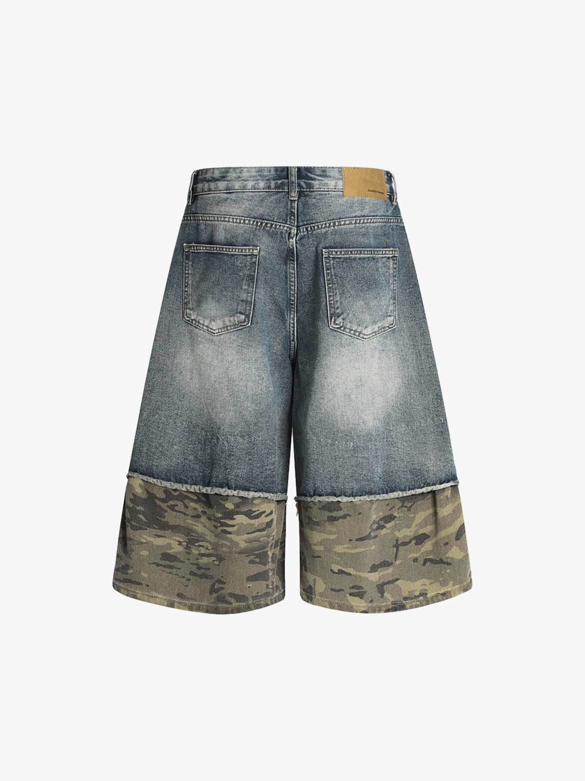 Camouflage Hem Patchwork Denim Shorts