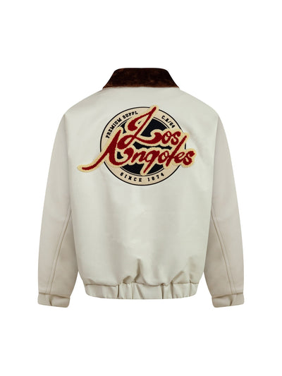 Embroidered Fur Collar PU leather Quilted Jacket - 2272