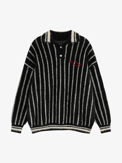 Vertical Striped Lapel Pullover Sweater