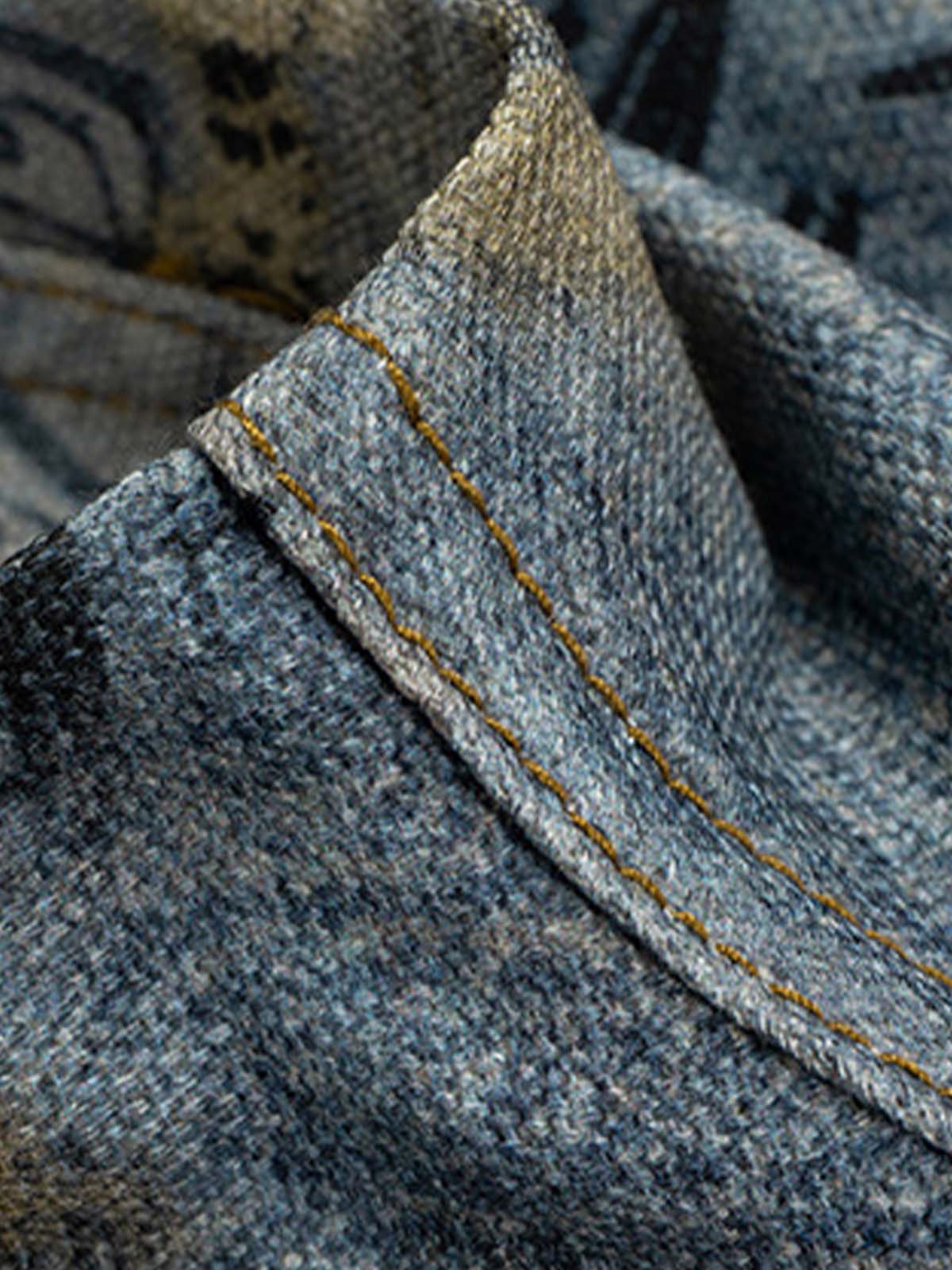Ripped Holes Torn Optical Printed Jeans