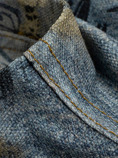 Ripped Holes Torn Optical Printed Jeans