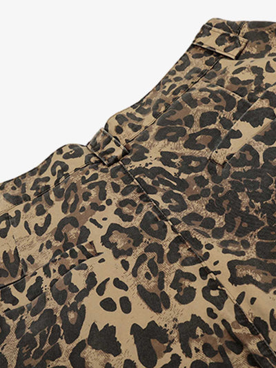 Retro Cheetah Print Pocket Drawstring Cropped Jorts