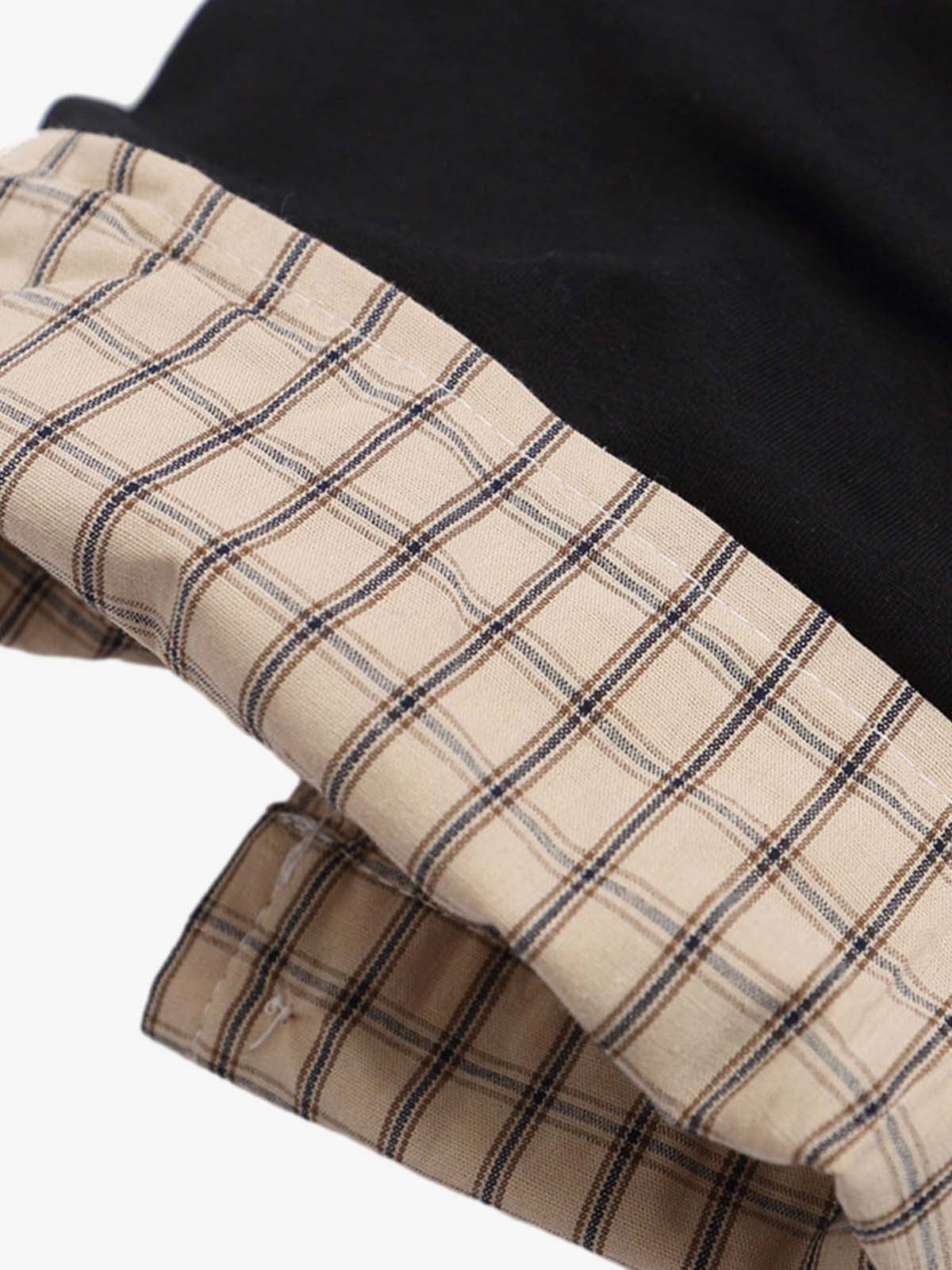 Plaid Patchwork Faux Two-Piece Lapel Polo Shirt