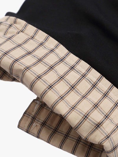 Plaid Patchwork Faux Two-Piece Lapel Polo Shirt