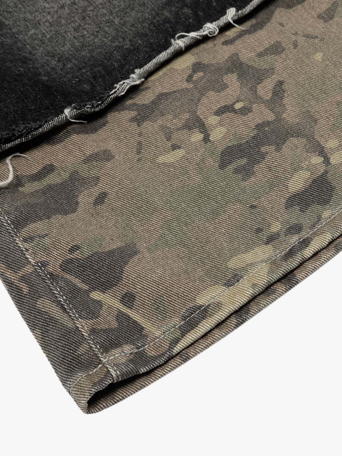 Camouflage Hem Patchwork Denim Shorts
