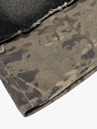 Camouflage Hem Patchwork Denim Shorts