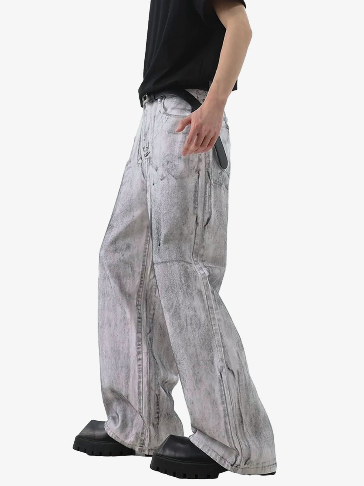Wasteland Style Niche Design Dirty White Loose Jeans - 2114