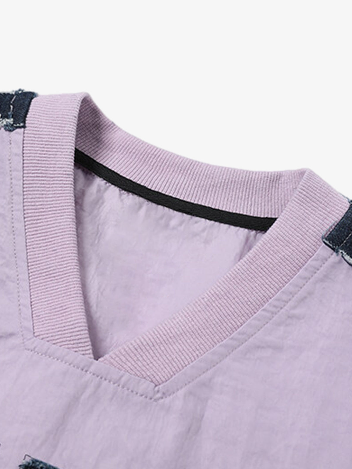 Retro Denim Distressed Patch Number Long-sleeved T-shirt