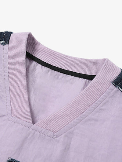 Retro Denim Distressed Patch Number Long-sleeved T-shirt