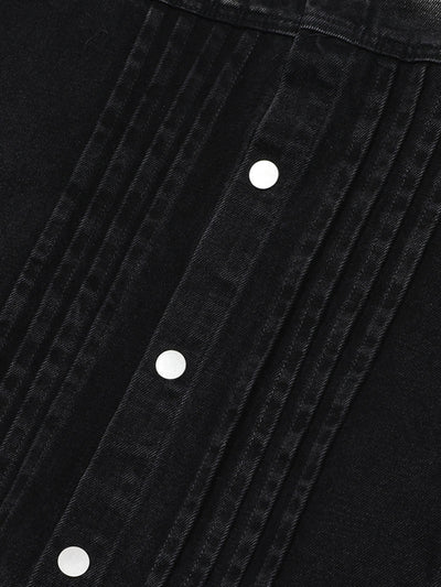 Distressed Washed Pleated Vest Jorts Denim Suit