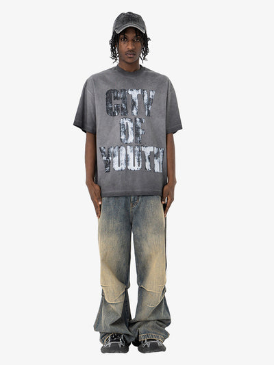 Vintage Gradient Spray Letter Print T-shirt