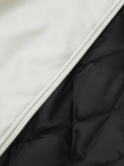 Embroidered Fur Collar PU leather Quilted Jacket - 2272