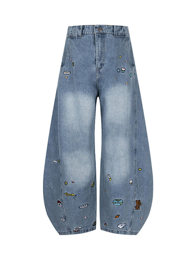 Fun Embroidered Barrel Jeans