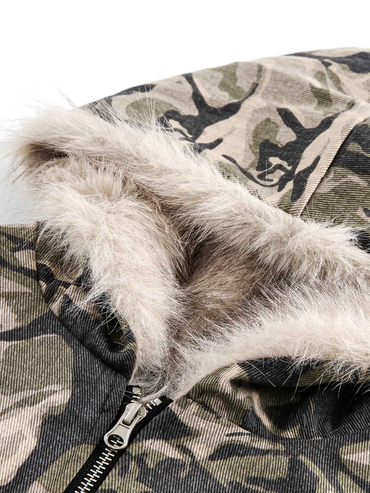 Camouflage Fur Hooded Jacket - 2353