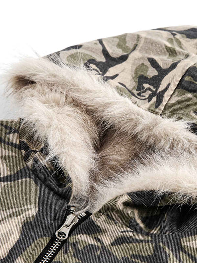 Camouflage Fur Hooded Jacket - 2353