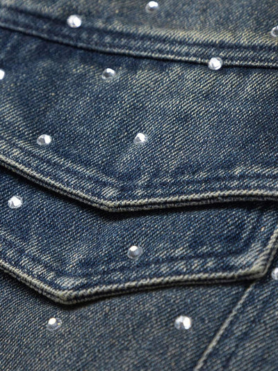 Hip-hop Beaded Washed Denim Jacket - 2264