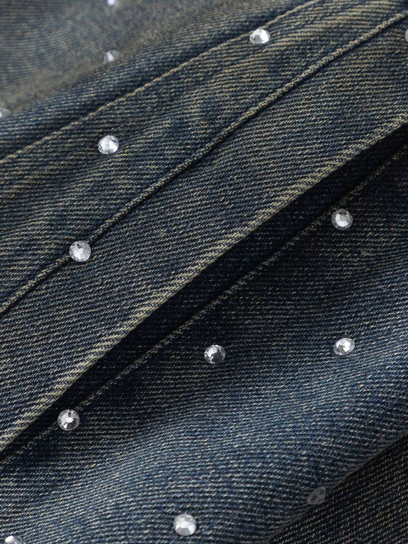 Hip-hop Beaded Washed Denim Jacket - 2264