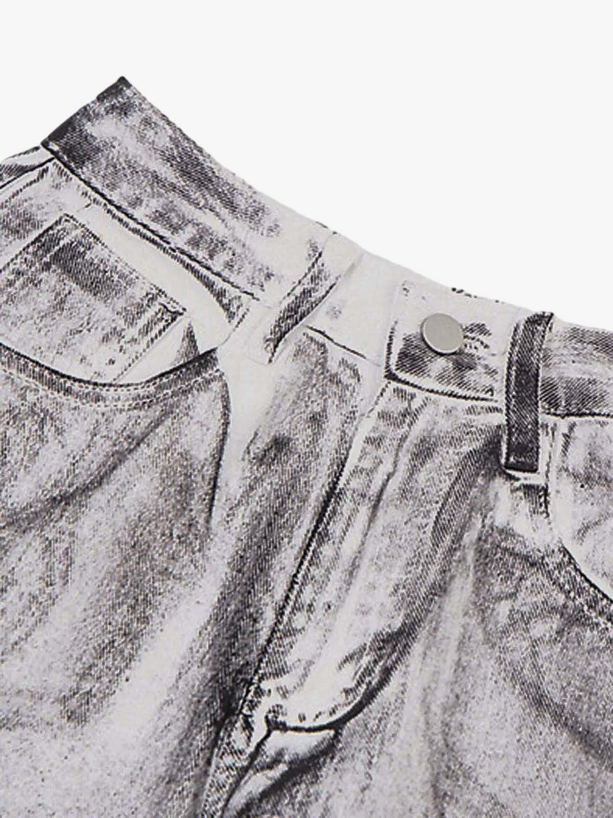 Wasteland Style Niche Design Dirty White Loose Jeans - 2114