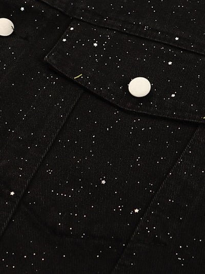 Distressed Sequin Design Denim Jacket