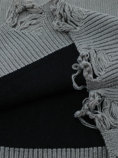 High Street Ripped Raw Edge Knitted Letter Jacquard Sweater