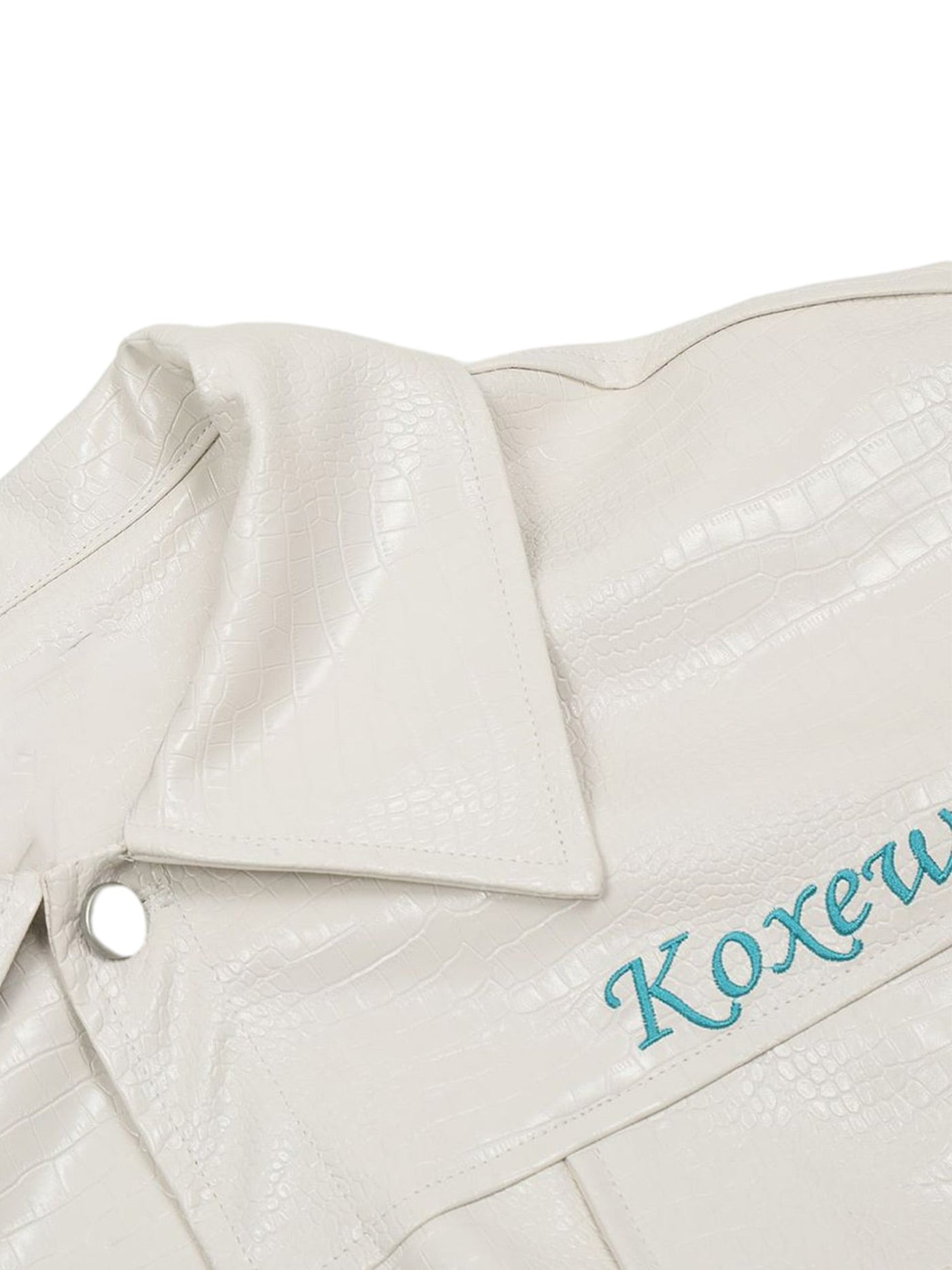 Star Embroidered PU Leather Jacket - 2358