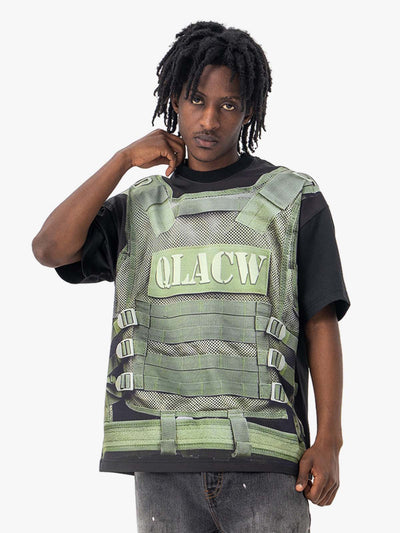 Tactical Vest Print Fake Two-piece Print T-shirt