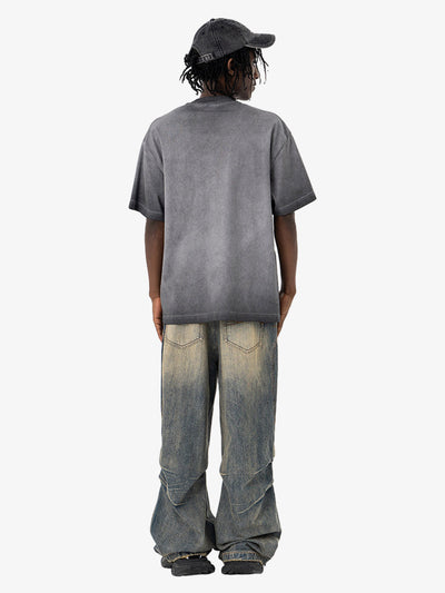 Washed Spray Color Gradient Letter Print T-shirt