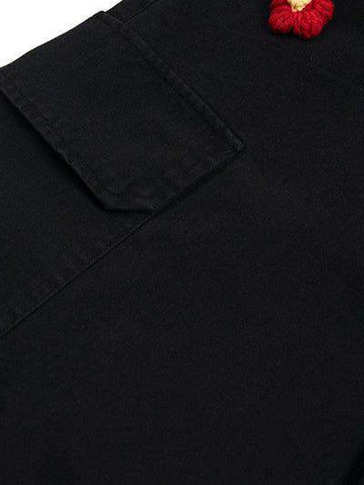 Retro Floral Embroidered Pleated Multi-Pocket Cargo Jorts