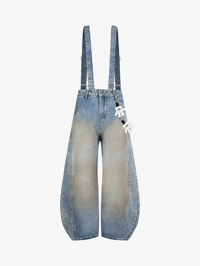 Washed Distressed Detachable Overalls Jeans