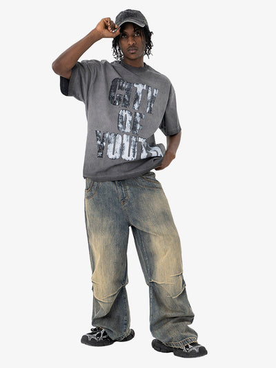 Vintage Gradient Spray Letter Print T-shirt
