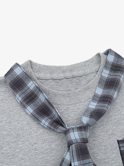 Street Plaid Tie Short Sleeve T-Shirt