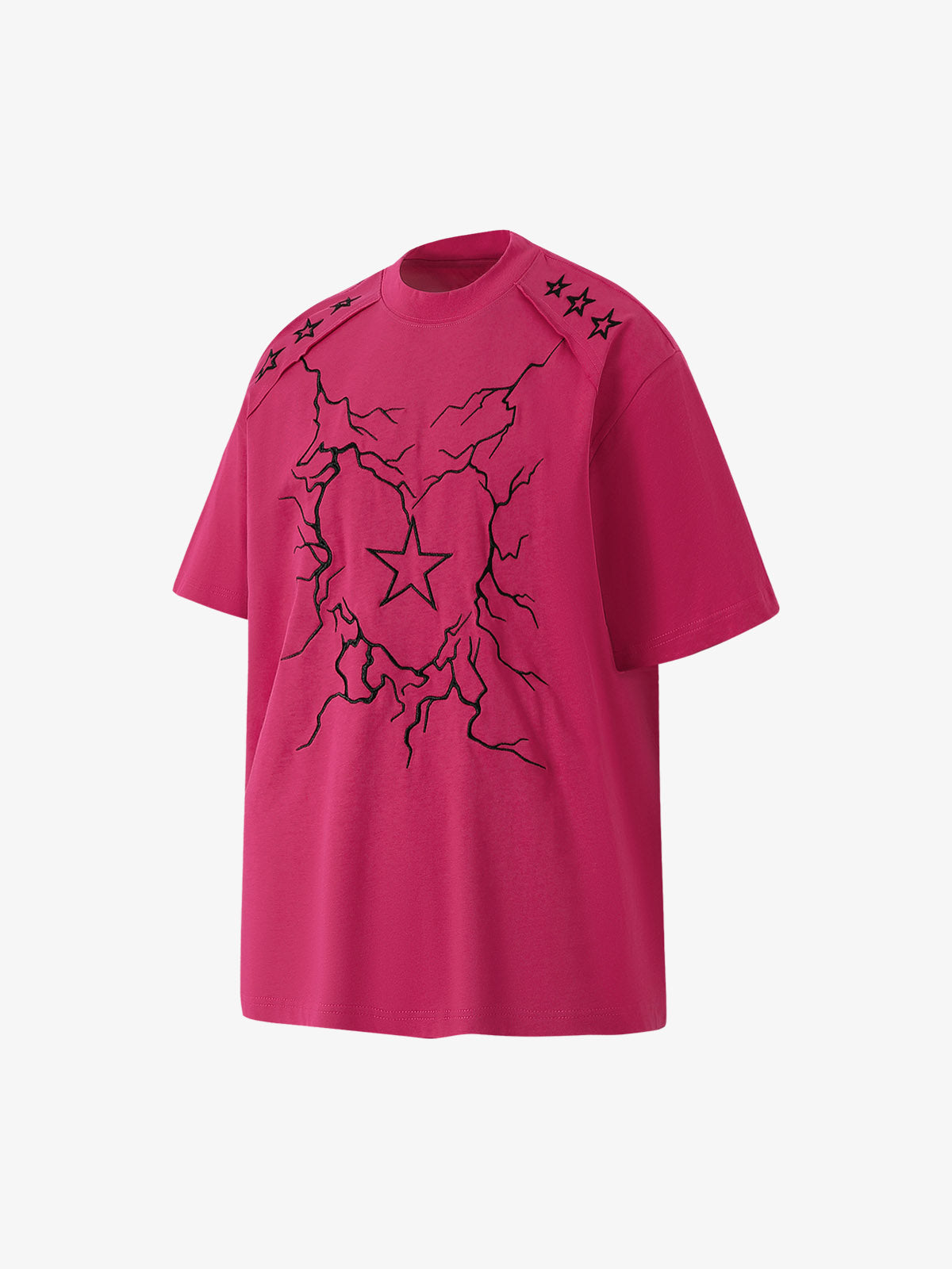 Heavy Embroidery Lightning Heart Print T-shirt