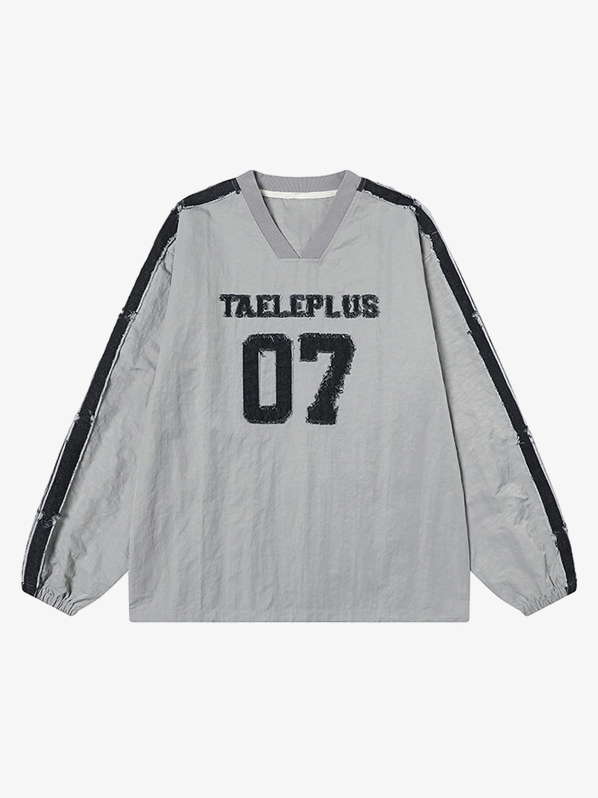 Retro Denim Distressed Patch Number Long-sleeved T-shirt